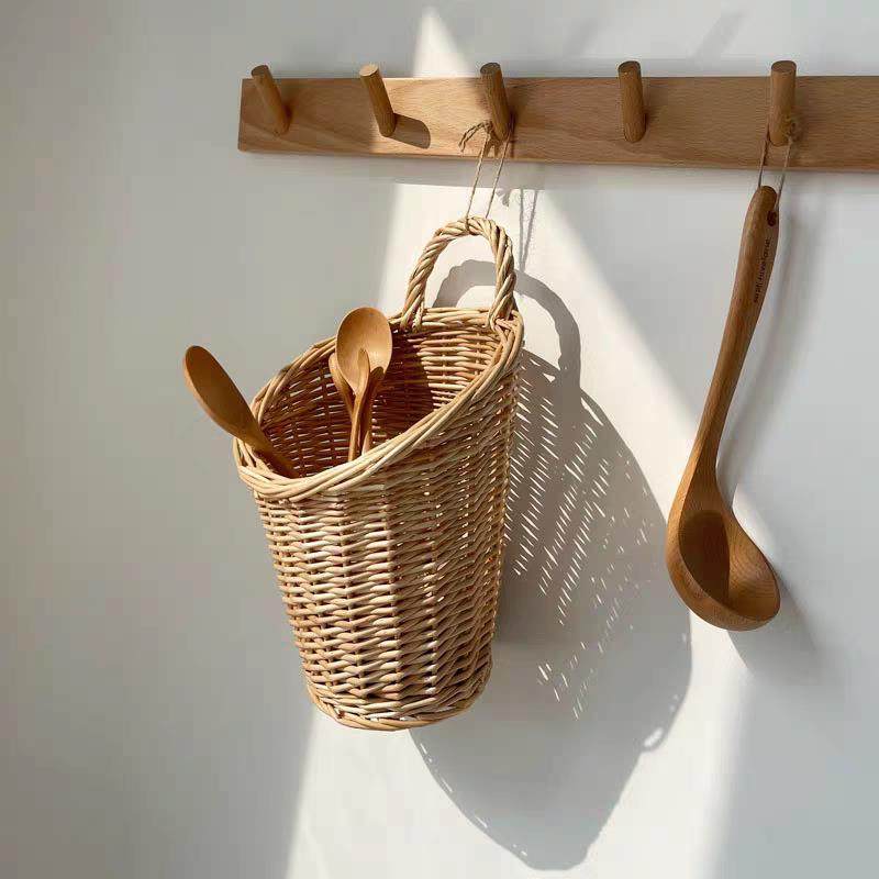 藤编壁挂篮厨房放生姜大蒜壁挂式杂物小篮子手工编织创意收纳筐,收纳整理,其他收纳篮,淘宝优惠券,粉丝福利购,淘宝优惠卷