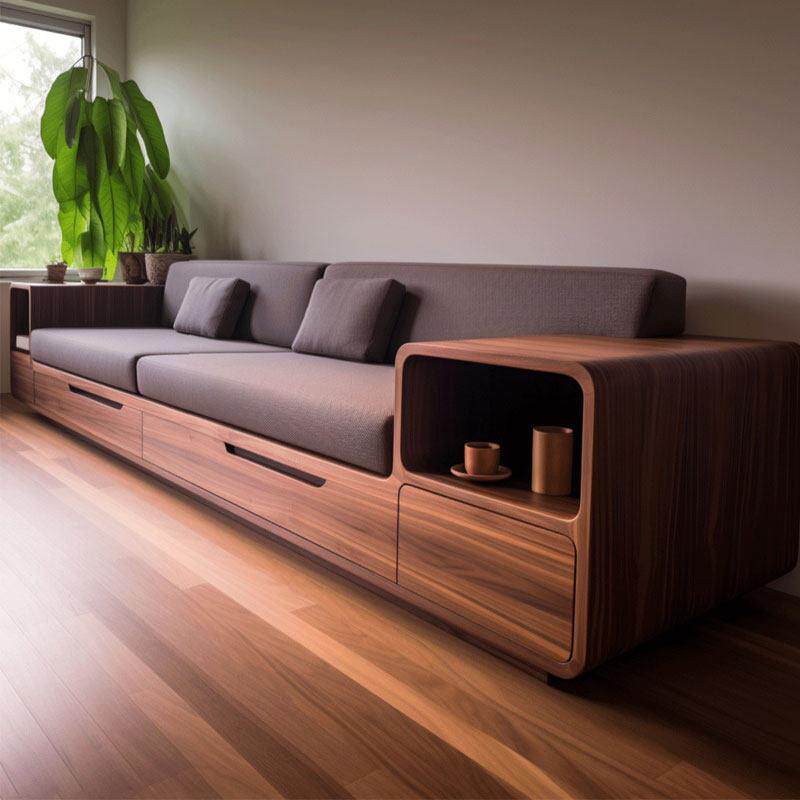 新中式黑胡桃木家用客厅沙发带抽屉直排小户型储物实木2025新款