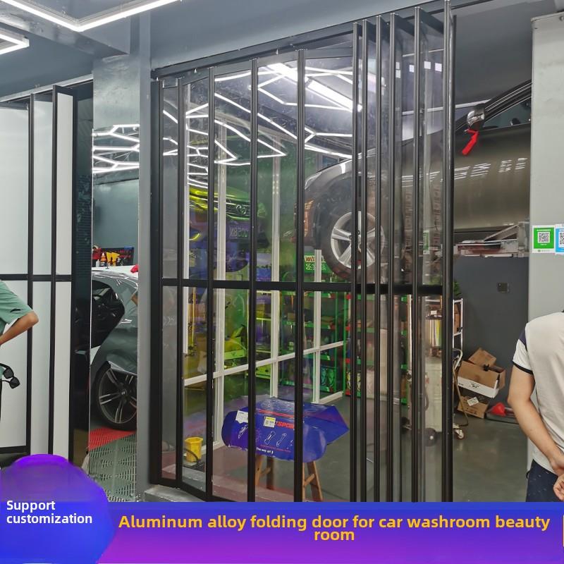 铝合金洗车店折叠门汽车房防水窗帘美容工坊隔断商场百叶水晶推拉