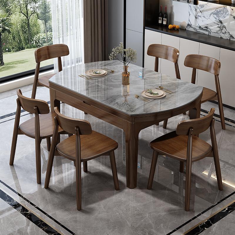 岩板餐桌椅组合现代简约家用大小户型伸缩折叠实木饭桌可变圆桌子