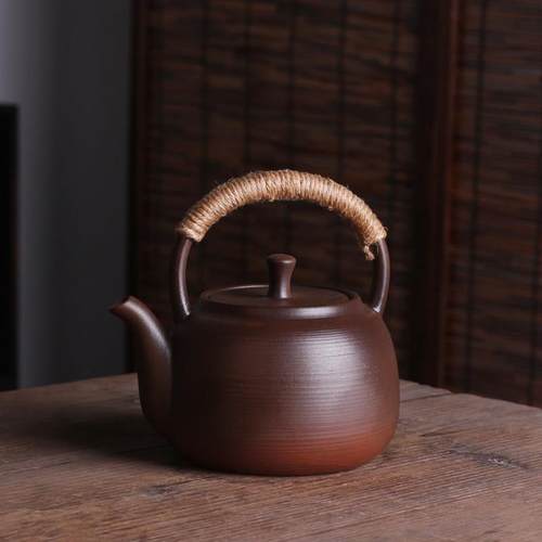 原矿朱泥煮茶陶壶提梁壶柴烧壶烧水壶耐热明火茶壶电陶炉炭炉