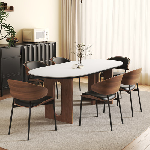 政府补贴中古风实木岩板餐桌椅子组合意式极简家用长方形吃饭桌子