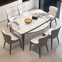 意式极简可伸缩岩板餐桌椅组合现代简约家用方变圆形两用吃饭桌子