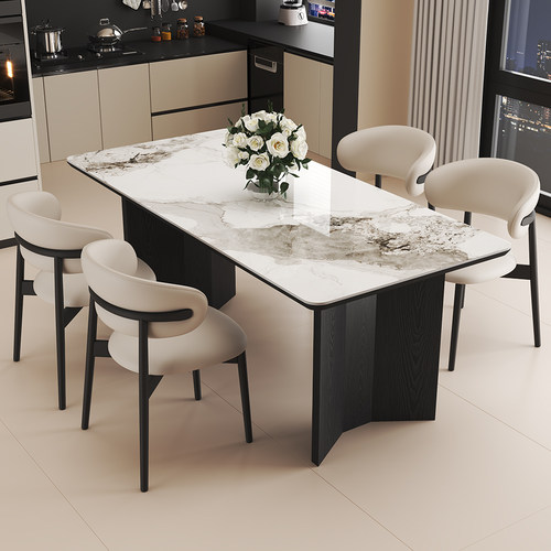 实木岩板餐桌椅意式轻奢极简设计师高级感黑色北欧家用小户型餐桌