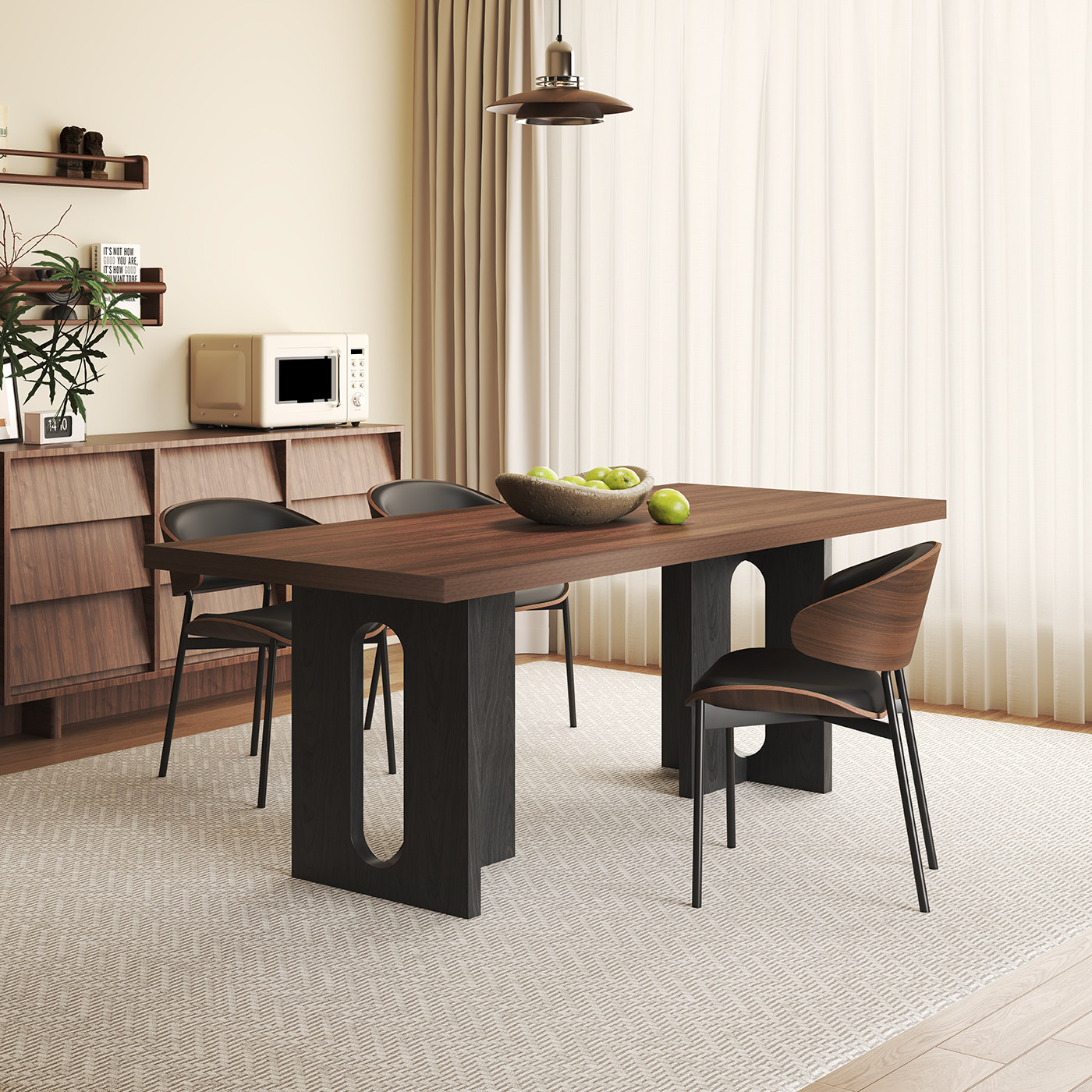 意式中古风胡桃色岩板餐桌椅组合家用现代极简小户型长方形饭桌子,住宅家具,岩板餐桌,淘宝优惠券,粉丝福利购,淘宝优惠卷