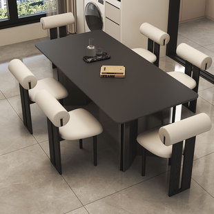轻奢意式极简小户型长方形家用现代简约风岩板餐桌椅组合吃饭桌子
