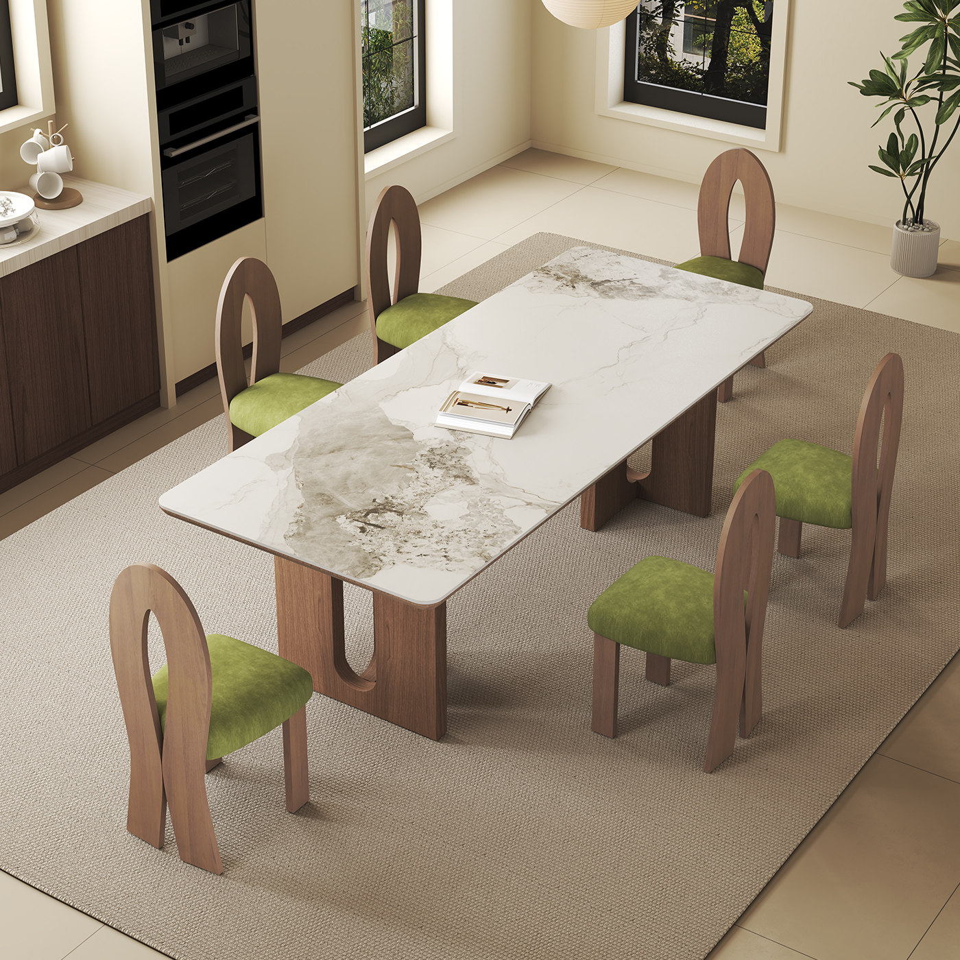 中古风实木洞石岩板胡桃木色餐桌椅子组合家用长方形桌子,住宅家具,岩板餐桌,淘宝优惠券,粉丝福利购,淘宝优惠卷