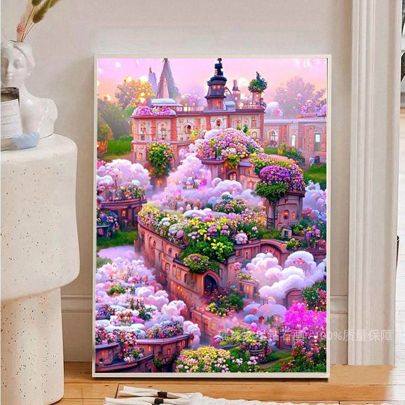 钻石画新款满钻花园城堡点贴钻十字绣客厅卧室风景简约手工钻石绣