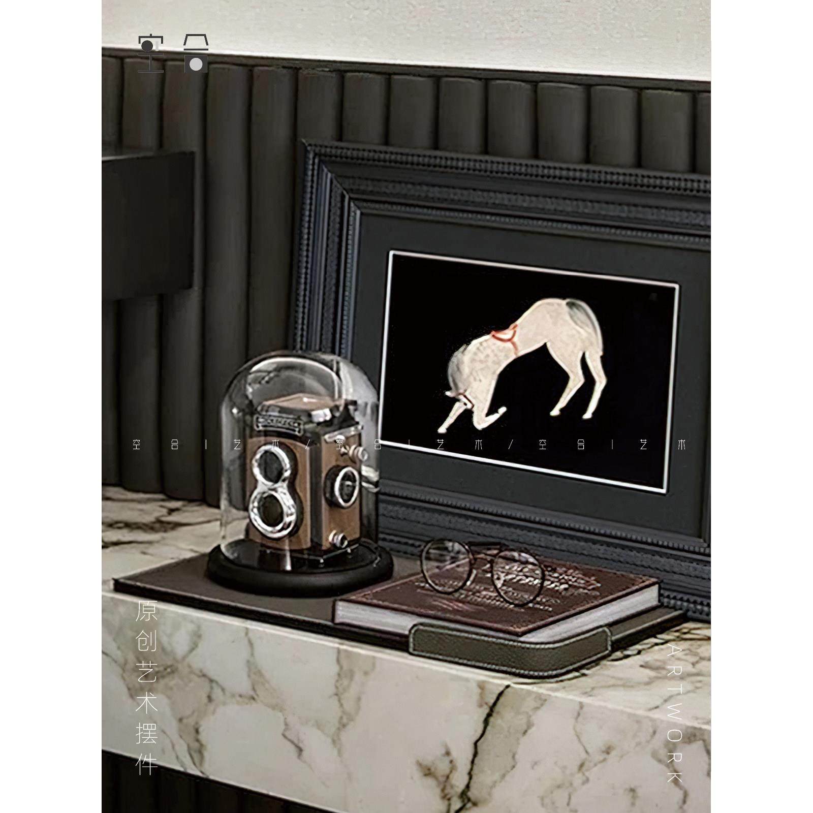 空合 现代覆古相机装饰托盘组合 样板间书房床头柜摄影主题摆件,家居饰品,装饰摆件,淘宝优惠券,粉丝福利购,淘宝优惠卷