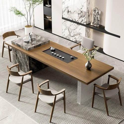 实木岛台茶桌椅组合大板办公室客厅家用一体茶台高级感现代轻奢