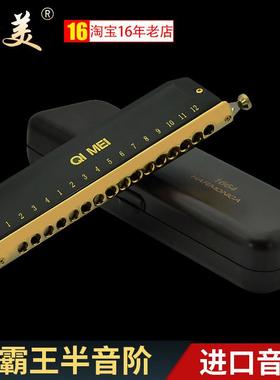 奇美黑霸王半音阶口琴16孔12孔黑色学生用专业演奏级半音节口琴