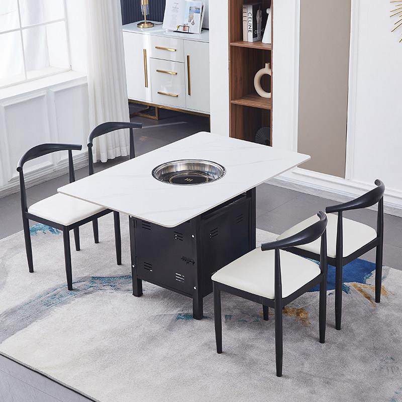 商用餐饮饭店岩板大理石火锅餐桌椅组合韩式燃气灶电磁炉一体桌子