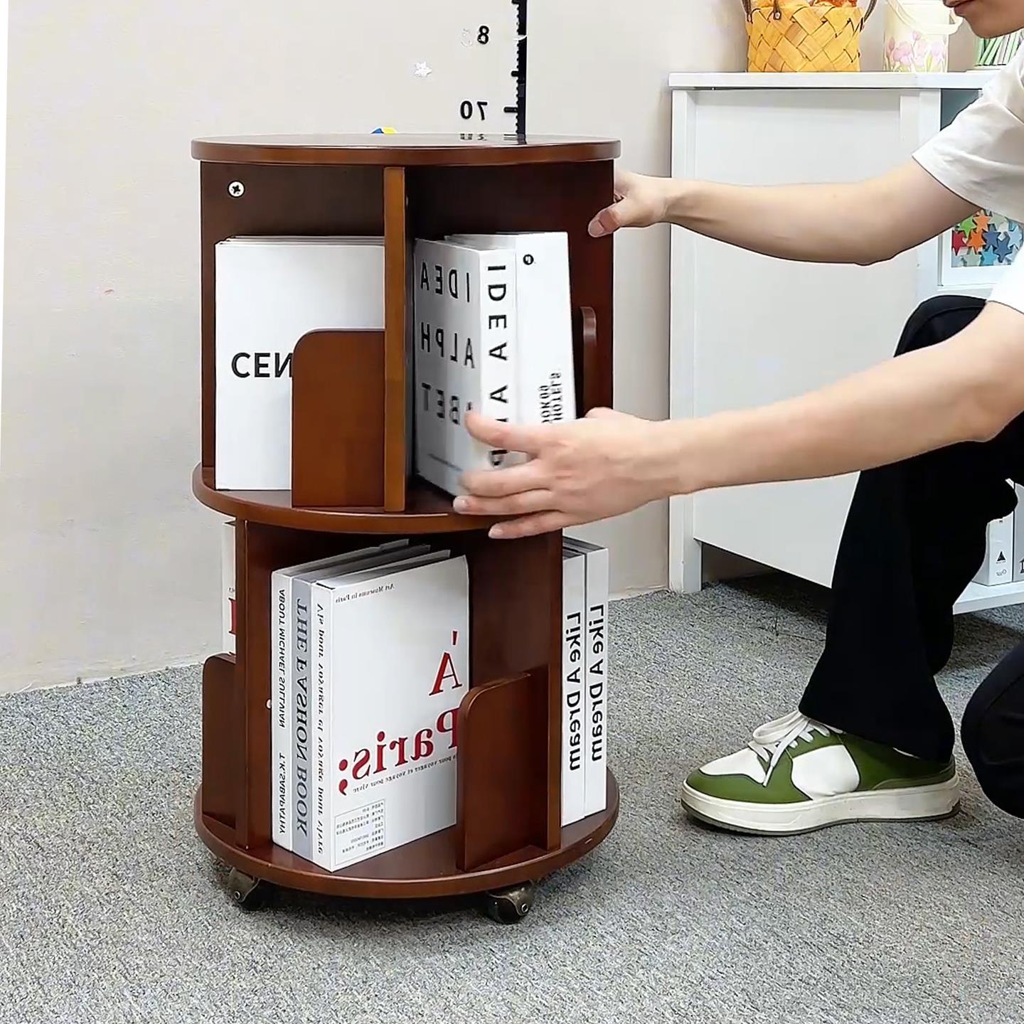 2025新款实木旋转书架客厅床头柜组合咖啡桌儿童阅读置物架置物架
