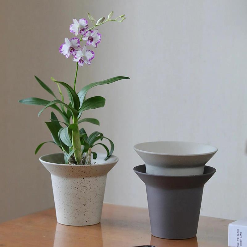 韩国文心兰陶瓷花盆蝴蝶兰日式兰花高脚块根粗陶陶土桌面小陶盆