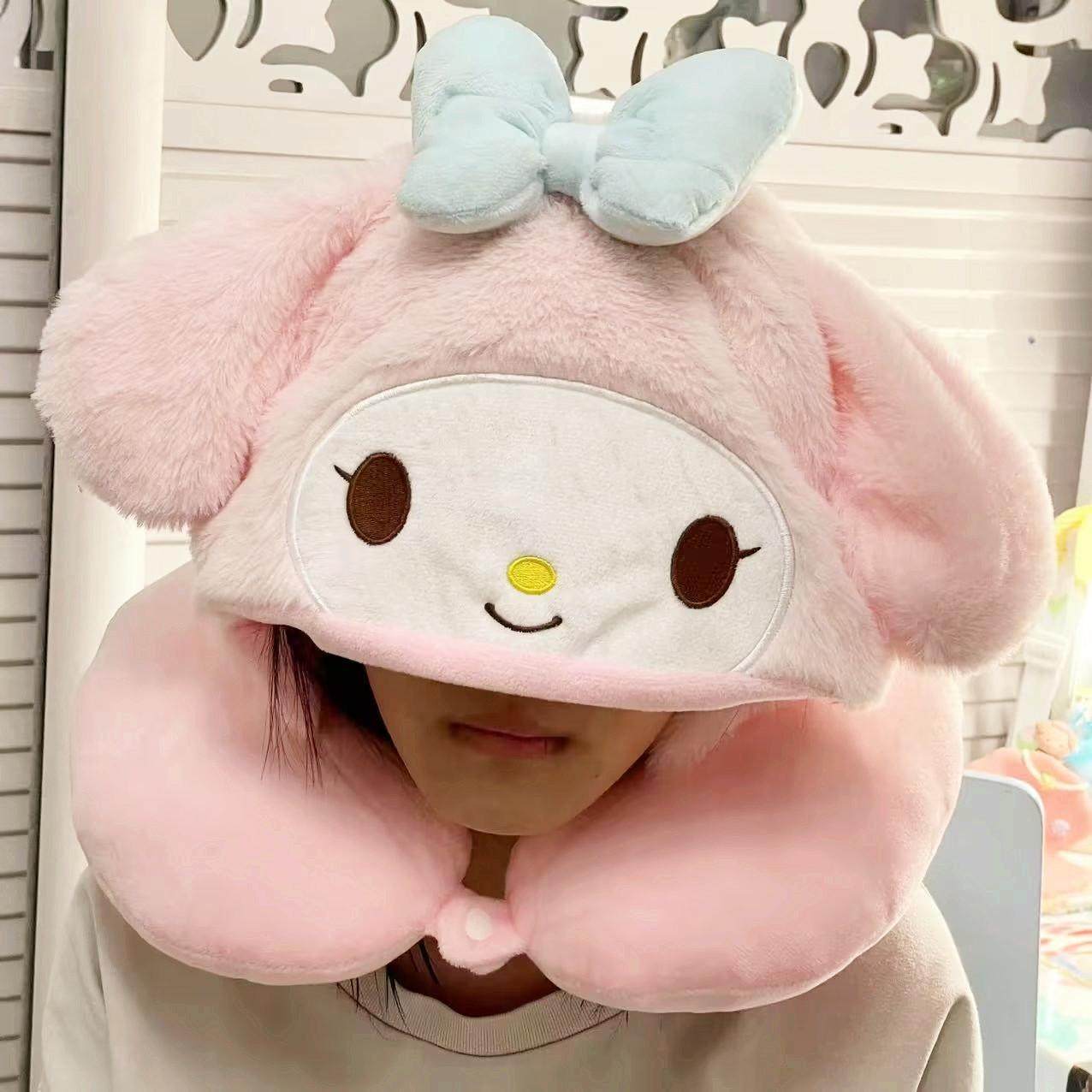 可爱u型枕带帽美乐蒂办公室坐车旅行高铁睡觉神器护颈脖枕午睡枕