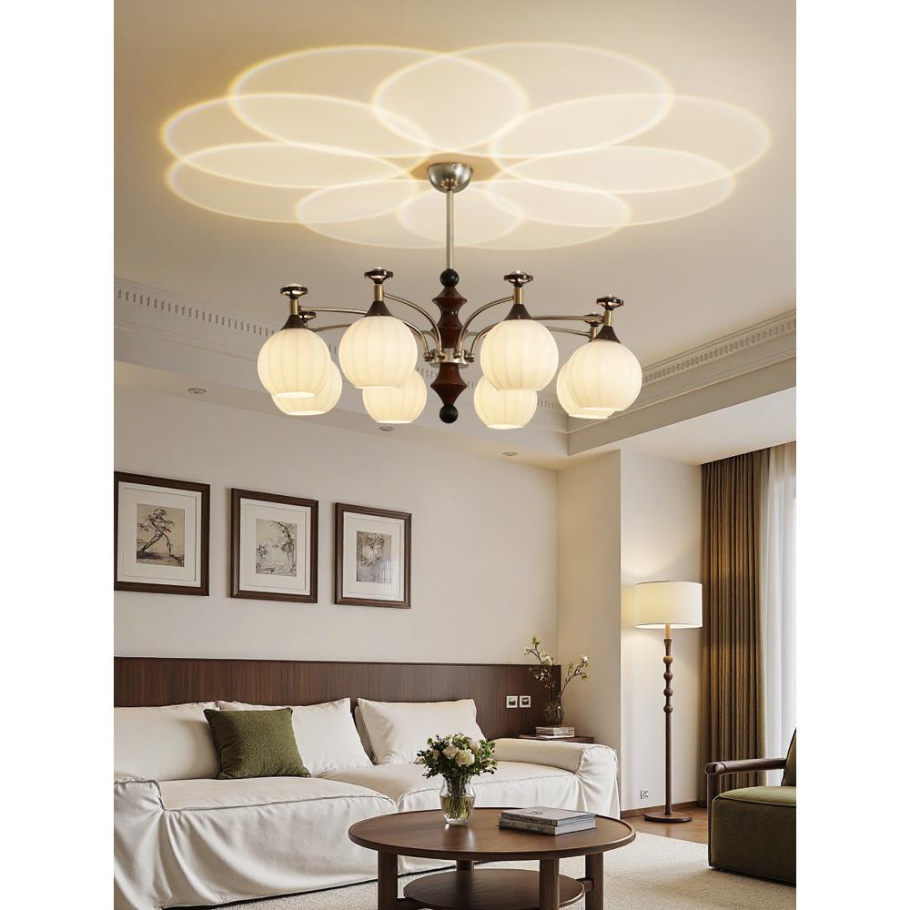 法式中世纪风格客厅吊灯，新中式高端大厅主灯，覆古实木创意柿子