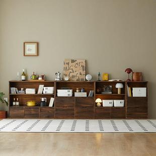 实木书柜储物柜组合低柜落地书架家庭用餐角柜覆古展示柜阳台柜