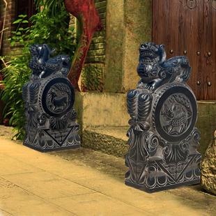 石雕门墩一对抱鼓石青石仿古貔貅麒麟狮子象庭院门口家用石鼓门当
