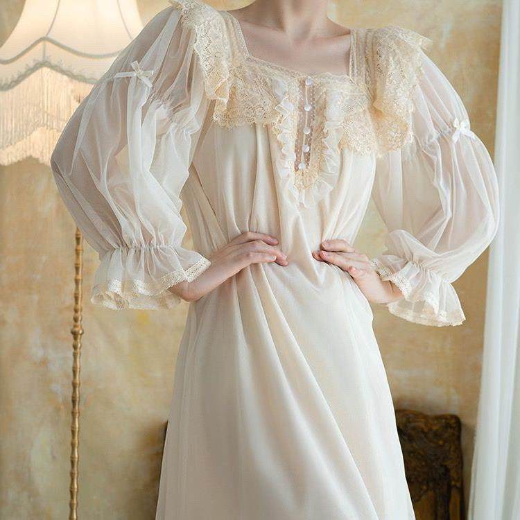 胖MM300斤法式宫廷风新婚晨袍公主风网纱睡裙甜美仙女长袖长裙,女士内衣/男士内衣/家居服,睡裙,淘宝优惠券,粉丝福利购,淘宝优惠卷