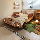 木匠生活汽车床实木儿童床男孩带护栏床头灯卧室榉木男生童单人床