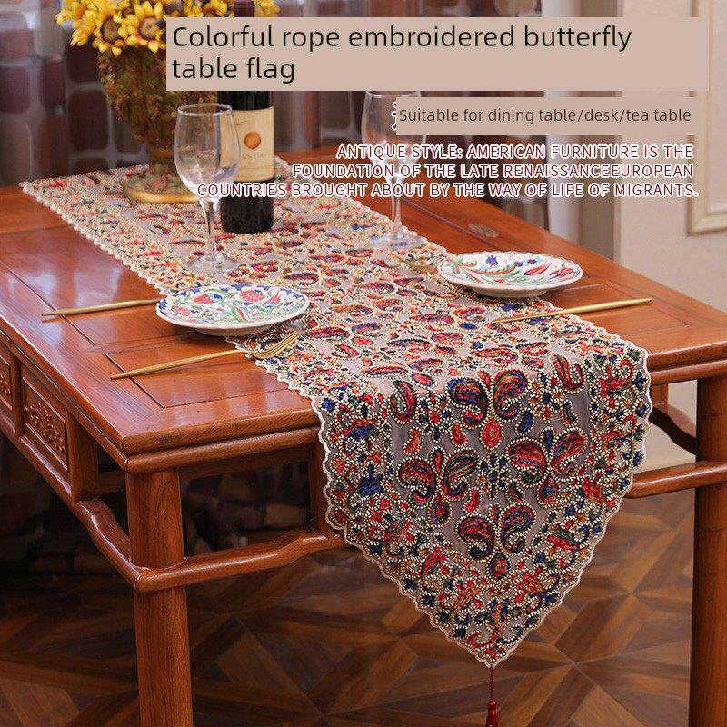 鲁绣即时蕾丝无障碍豪华重工业彩色绳绣蝴蝶民族风格玻璃沙盘流道