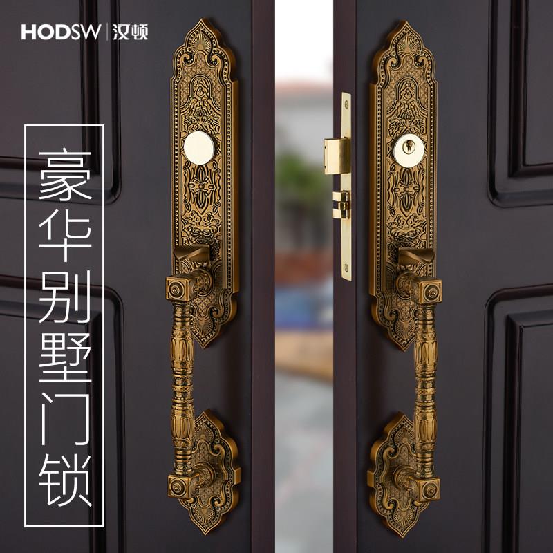 汉顿欧式大门锁防盗门锁别墅锁对开门锁木门进户门锁真假双门锁