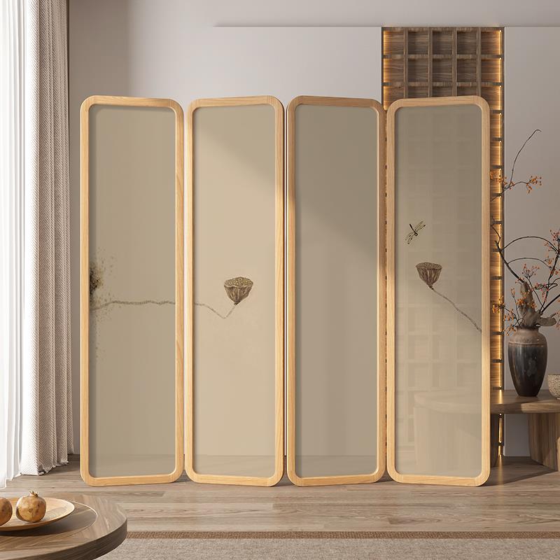 新中式屏风隔断入户玄关遮挡客厅办公室折叠移动荷花折屏弧形新款