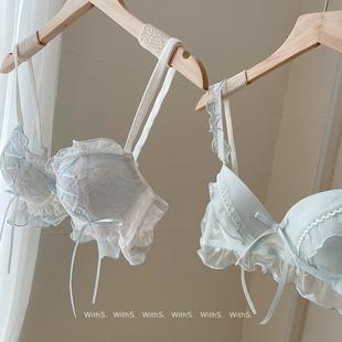 梦幻花园俱乐部宝贝蓝~浪漫女孩蕾丝内衣小乳房推高无线胸罩套装