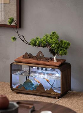 创意鱼缸流水摆件循环水客厅桌面金鱼缸水景观新中式软装家居饰品