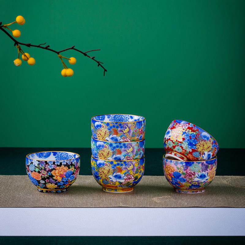 景德镇彷古珐瑯彩主人杯手绘万花功夫茶杯带内绘陶瓷品茗杯单杯子