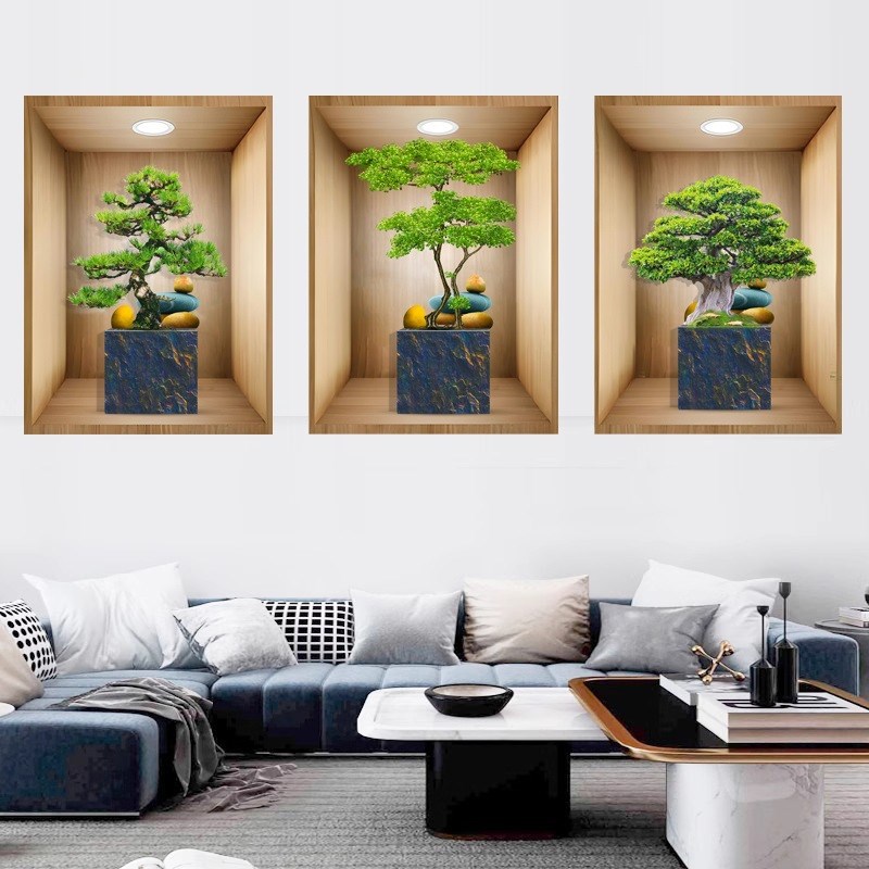 速发立体植物花卉客厅三联盆栽装饰画过道楼梯餐厅墙面遮丑自粘贴图片