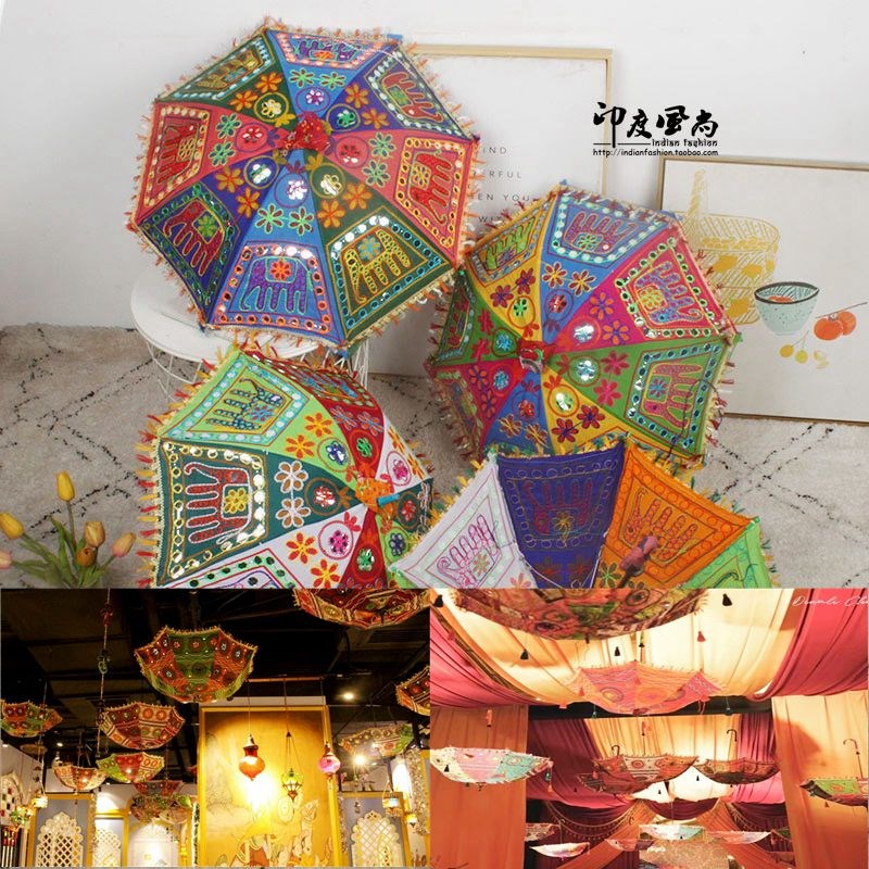 印度风尚 进口工艺伞餐厅婚礼现场户外装饰伞手工花伞旅拍道具伞