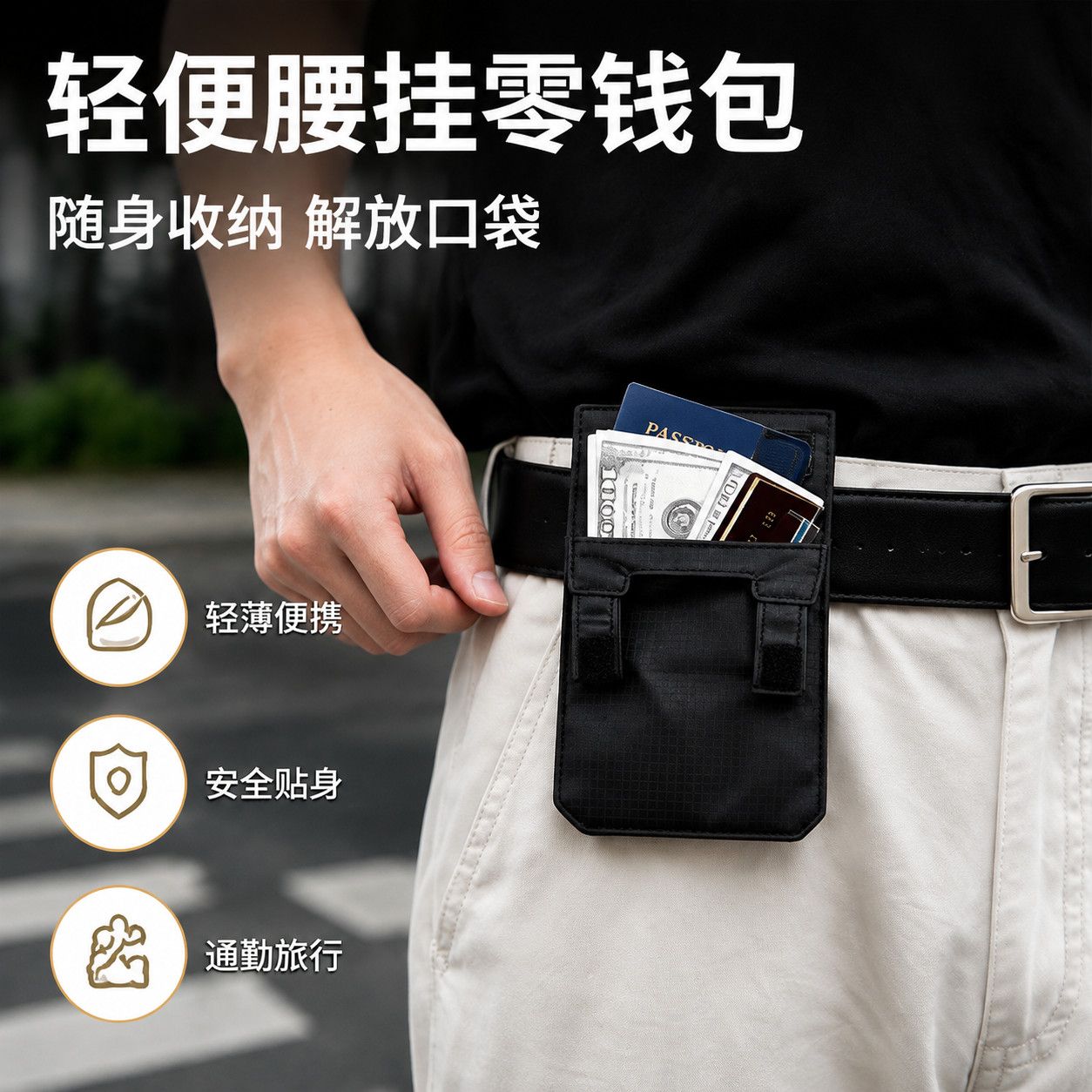 新款轻薄贴身防盗腰包可系腰带出差旅行手机证件便携隐形收纳小包