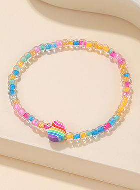 爆款彩色米珠手链女 甜美少女风串珠手链手工编织手串批发