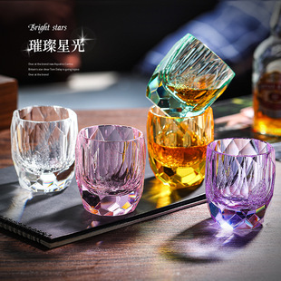 家用高颜值星芒洋酒杯威士忌杯手作乱面K9水晶玻璃江户切子