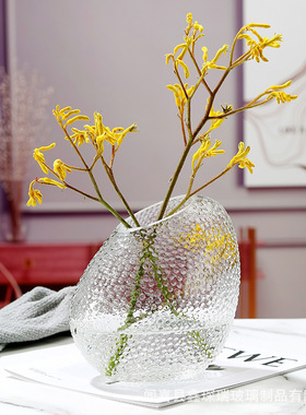 欧式轻奢斜口透明玻璃花瓶插花花器客厅餐桌家居水培饰品艺术