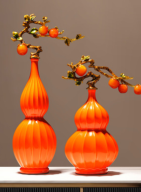 新中式艺术柿葫芦花瓶摆件创意客厅电视柜装饰新居优选