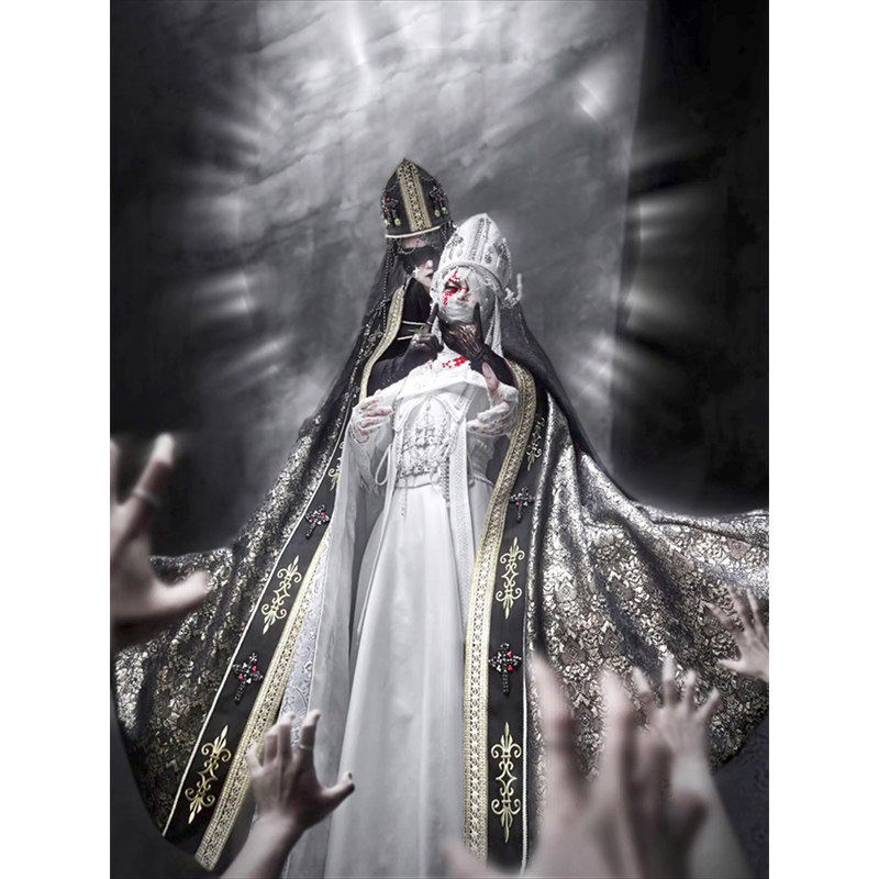 晚礼服黑白哥特风修女风lolita连衣裙cla系OP华丽优雅拜年服装