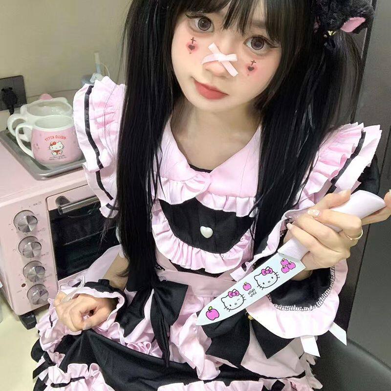 少女猫咪女仆装黑粉可爱女仆喵铃心事日系Lolita猫咪连衣裙套装