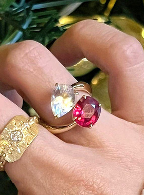 小红书爆款卢比莱碧玺红宝戒指2025新款时尚轻奢大克拉精致指环