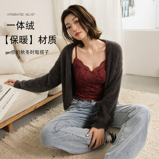 秋冬马甲线蕾丝吊带内衣女性感V领磨毛保暖背心内搭外穿上衣显瘦