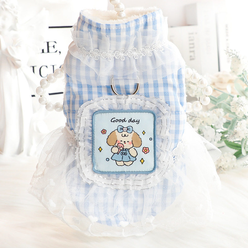 狗狗衣服秋冬装厚款猫咪公主蕾丝甜美马甲冬裙小型犬泰迪宠物4836