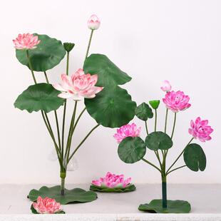 荷花彷真花假花把束荷叶莲蓬水池装饰摆饰鱼缸造景舞台道具铁底座