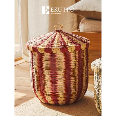 Eku Pro·Marcus·斯堪的纳维亚落地储物篮童趣藤条脏衣服篮带盖
