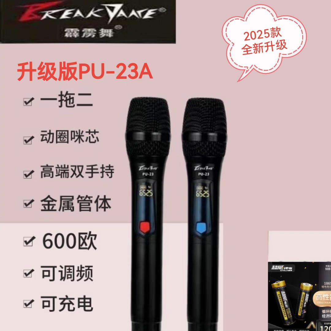 霹雳舞原装话筒霹雳舞一拖二无线话筒充电电池调频手持唱歌