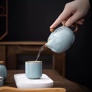 记天青汝窑西施壶茶壶陶瓷家用功夫茶具过滤泡茶壶单壶泡茶器 兮元