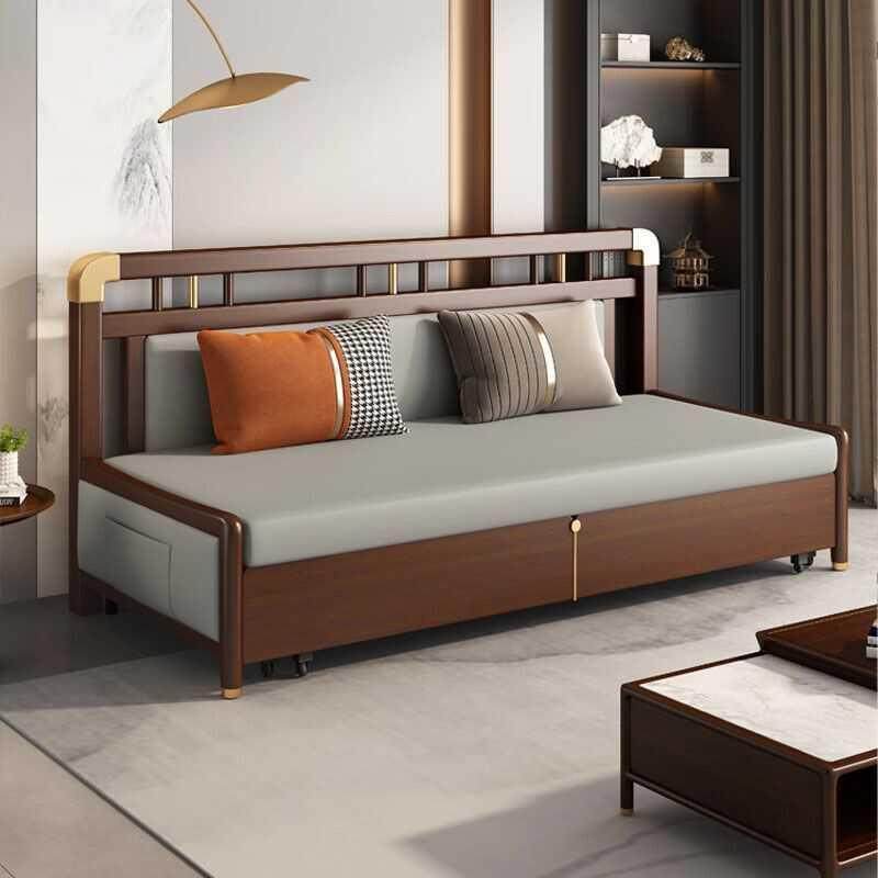 新中式沙发床实木客厅书房小户型多功能坐卧两用折叠伸缩储物收纳