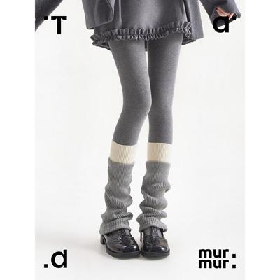 Tad低语秋冬堆袜女士温暖针织羊毛小腿袜Jk灰色匹配腿套