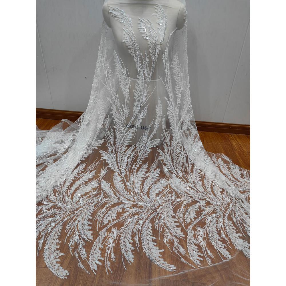 经典长树枝款银色钉珠亮片蕾丝布料婚纱网纱礼服DIY花边辅料贴花