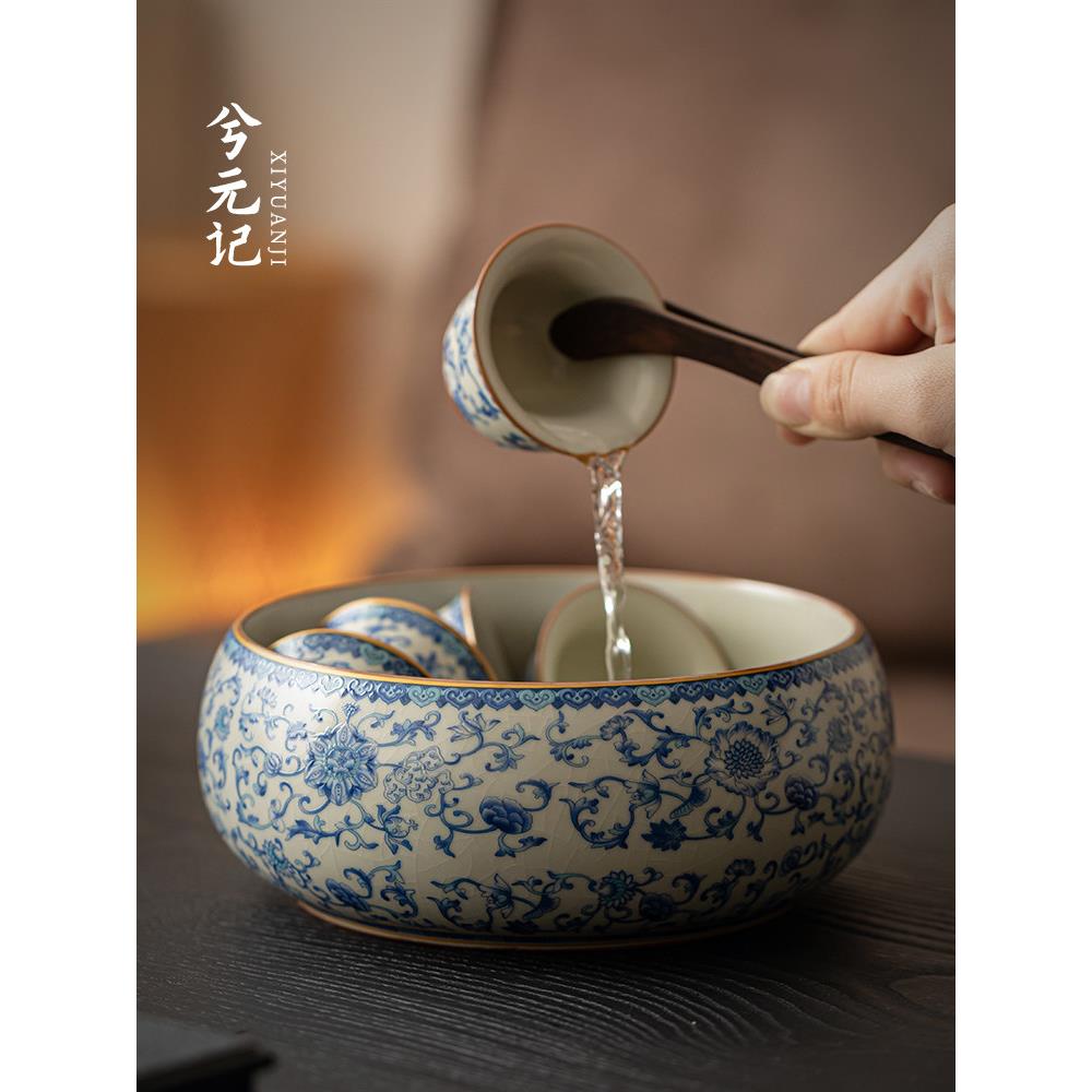 西元记青花汝窑大茶洗家用茶罐水碗可洗茶道配件建水茶具茶海